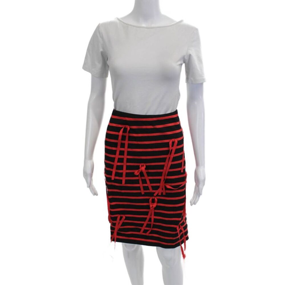 Goen J Women Pencil Striped Cotton Black Knee Length Skirt Size 6